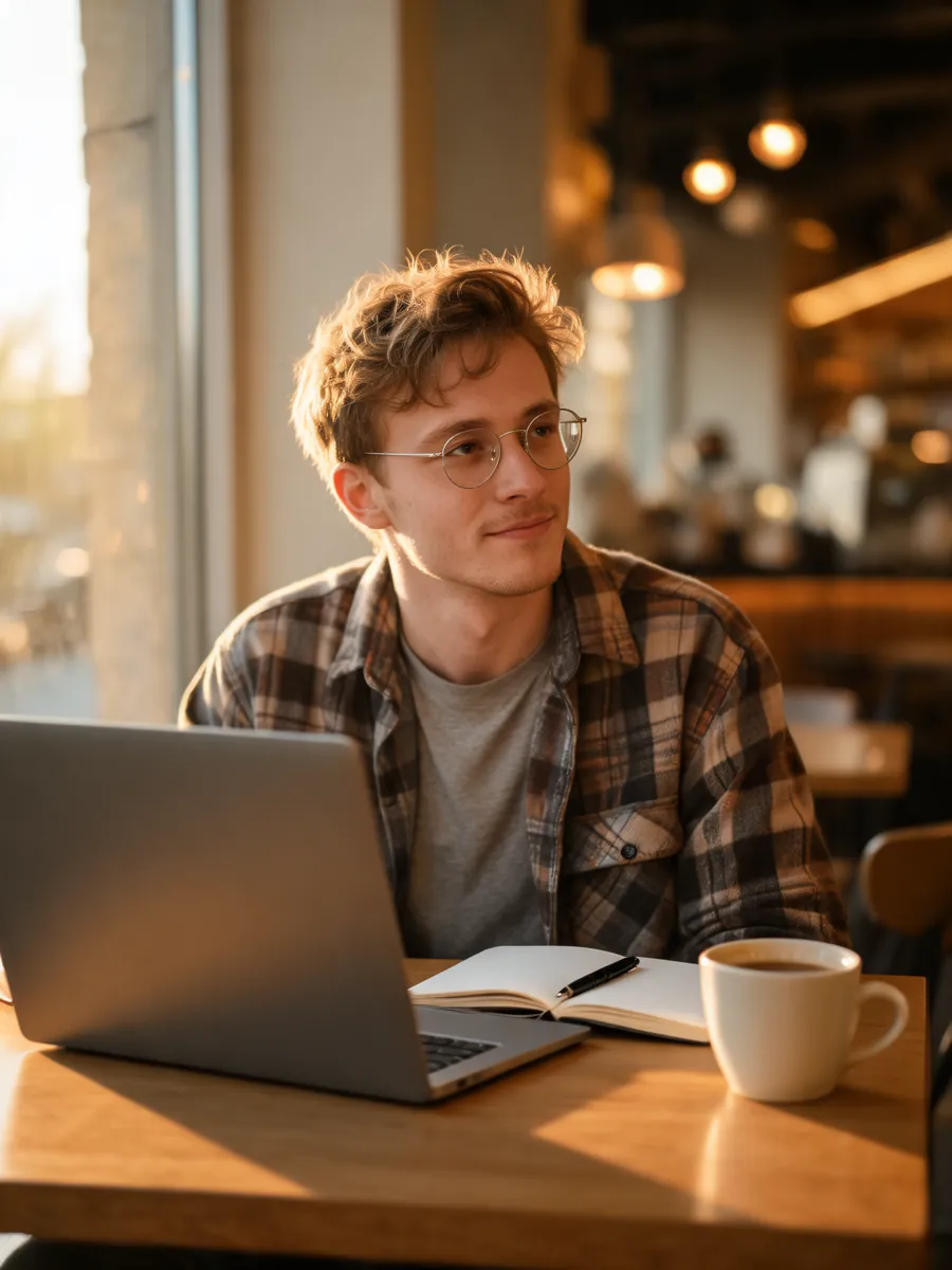 Student studying at a cafe
