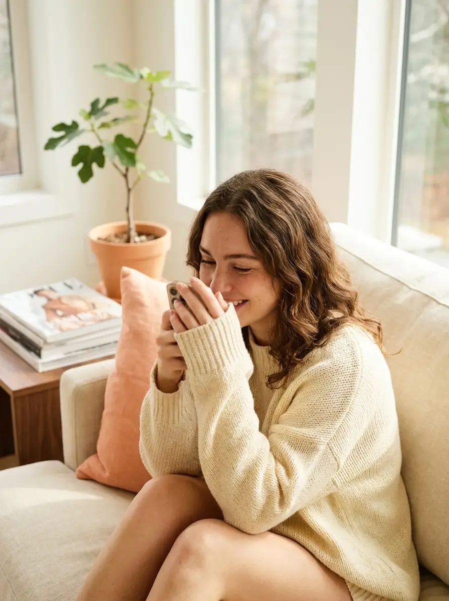 A young follower watching a Guide from her couch