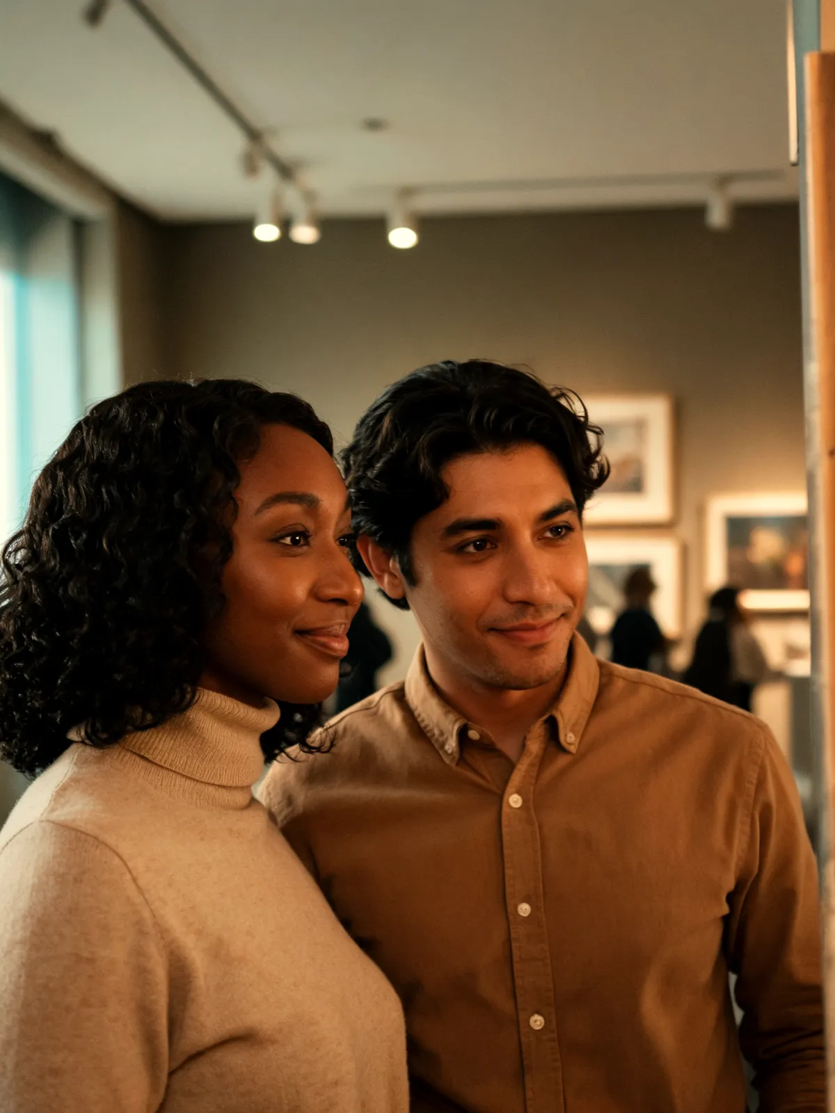 Two people meeting at a gallery